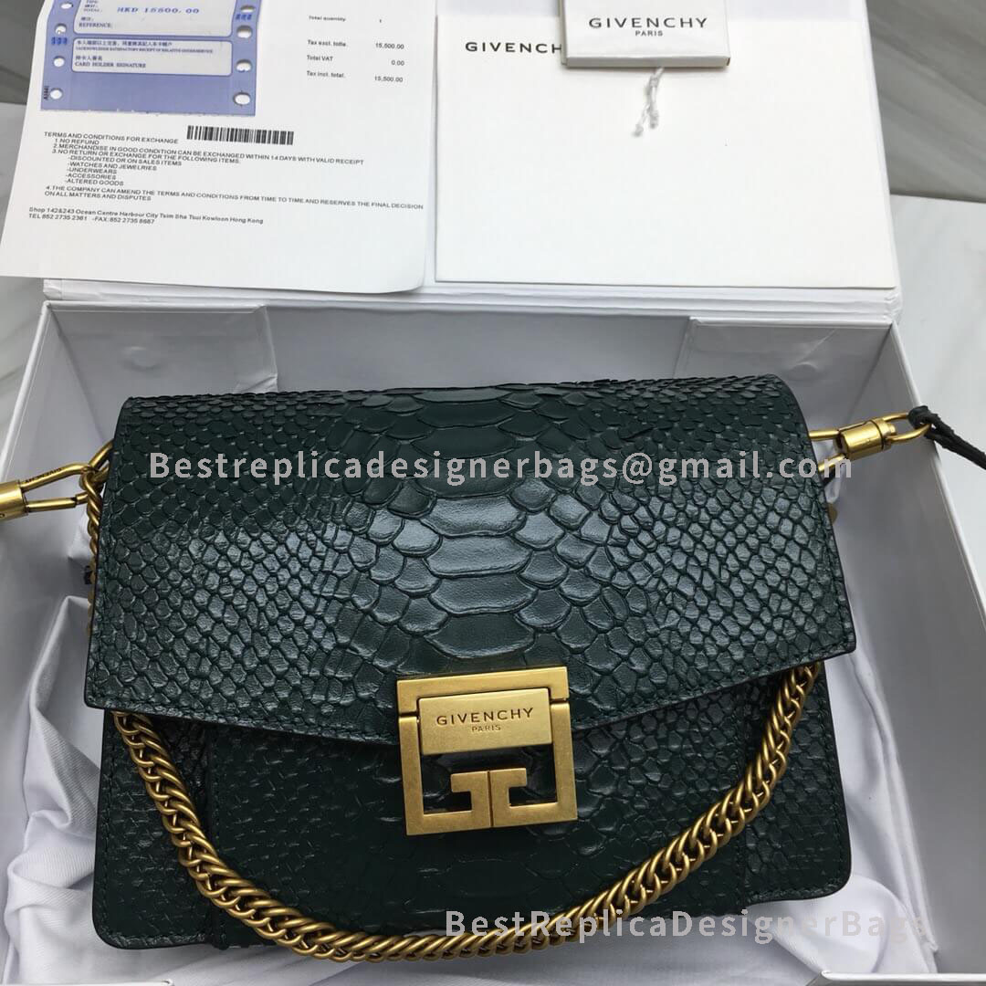Givenchy Small GV3 Bag In Green Python Effect Leather GHW 29999-1